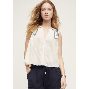 Anthropologie Floreat Milana cotton embroidered grommet tank top